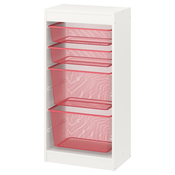 IKEA TROFAST storage combination with boxes, 18 1/8x11 3/4x37 in White / Light Red, Ikea Ireland | 7230QDKZU