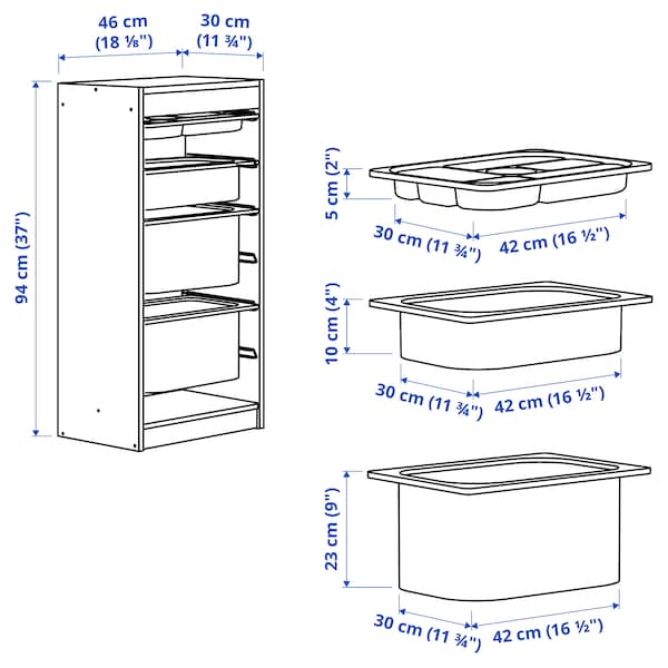 IKEA TROFAST storage combination with boxes/tray, 18 1/8x11 3/4x37 in White Gray / White, Ikea Ireland | 3870CPAOJ