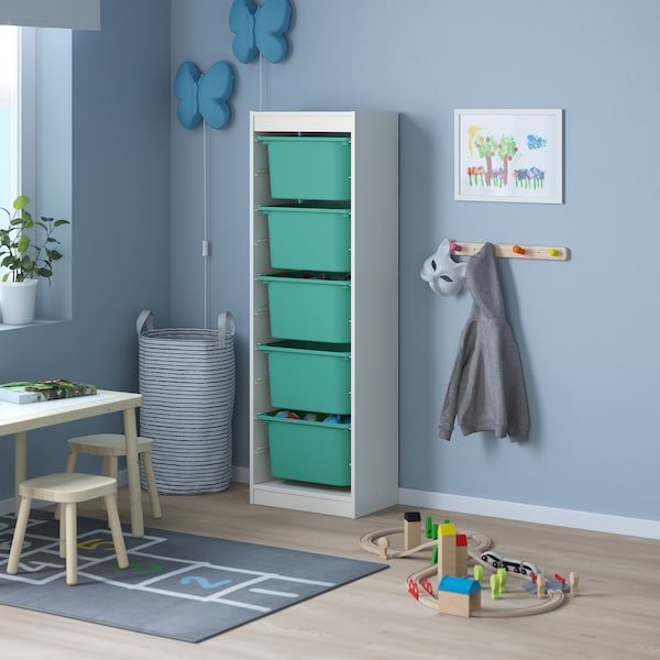 IKEA TROFAST storage combination with boxes, 18 1/8x11 3/4x57 1/8 in White / Turquoise, Ikea Ireland | 3648VIMLO