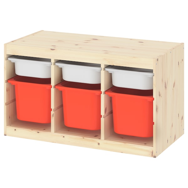 IKEA TROFAST storage combination with boxes, 36 5/8x17 3/8x20 1/2 in Light White Stained Pine White / Orange, Ikea Ireland | 1079QXENO