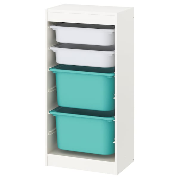 IKEA TROFAST storage combination with boxes, 18 1/8x11 3/4x37 in White / White Turquoise, Ikea Ireland | 3087QCZYV