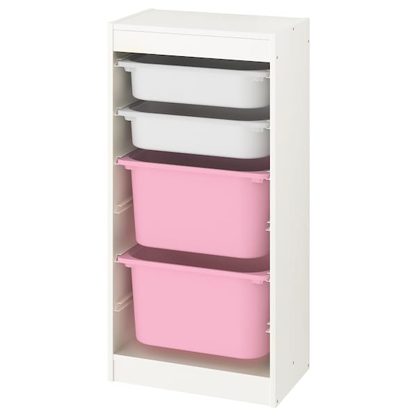 IKEA TROFAST storage combination with boxes, 18 1/8x11 3/4x37 in White / White Pink, Ikea Ireland | 2415TGXQN