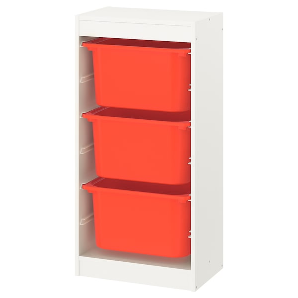 IKEA TROFAST storage combination with boxes, 18 1/8x11 3/4x37 in White / Orange, Ikea Ireland | 6328DLGAO