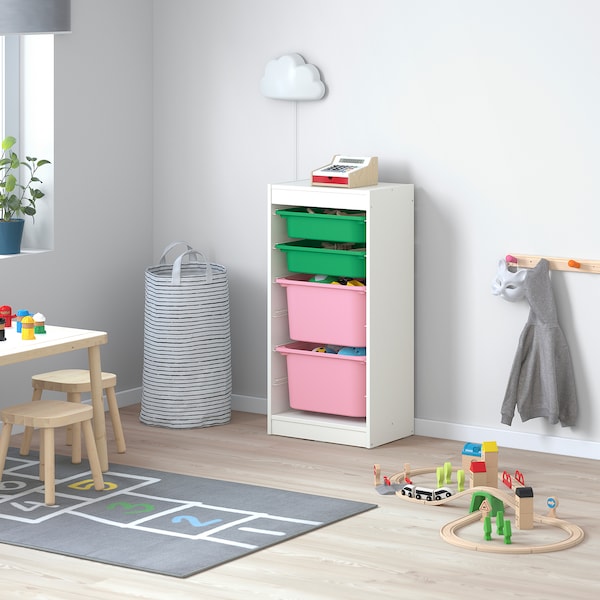 IKEA TROFAST storage combination with boxes, 18 1/8x11 3/4x37 in White / Green Pink, Ikea Ireland | 0463TONES