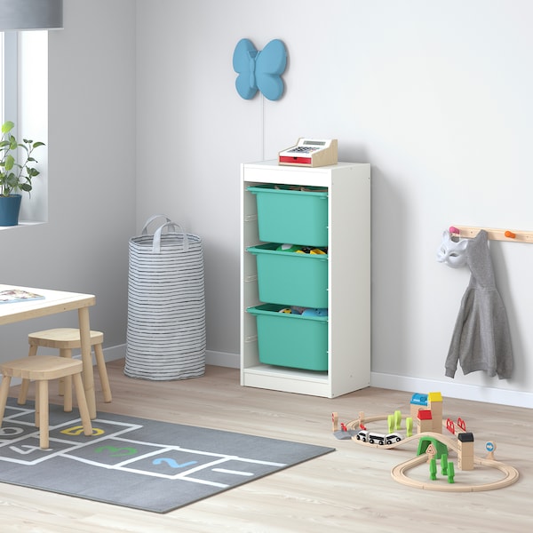 IKEA TROFAST storage combination with boxes, 18 1/8x11 3/4x37 in White / Turquoise, Ikea Ireland | 8724JEYTK
