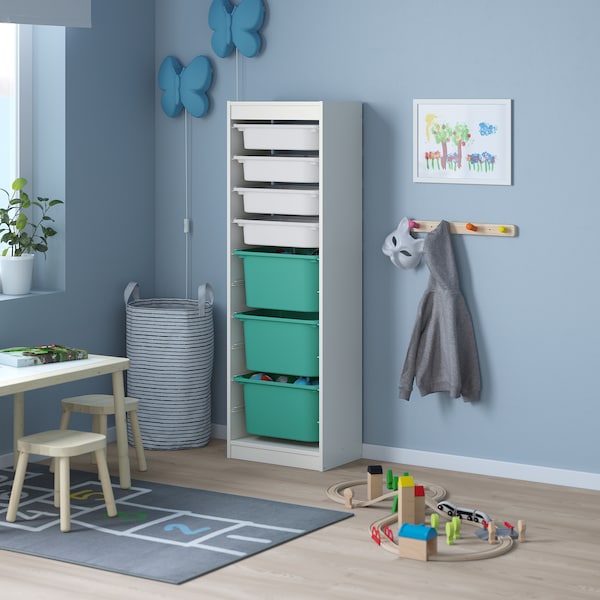 IKEA TROFAST storage combination with boxes, 18 1/8x11 3/4x57 1/8 in White / White Turquoise, Ikea Ireland | 2917WCXHM