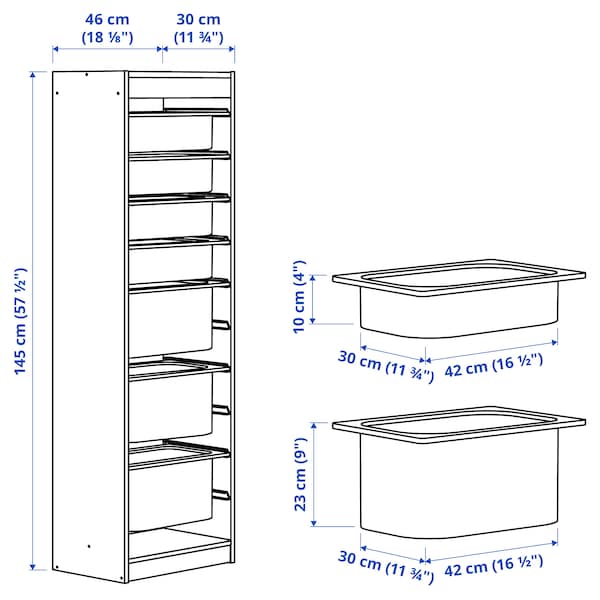 IKEA TROFAST storage combination with boxes, 18 1/8x11 3/4x57 1/8 in White / White Pink, Ikea Ireland | 3589FOITY