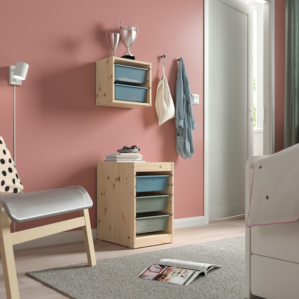 IKEA TROFAST wall storage, 12 5/8x8 1/4x11 3/4 in Light White Stained Pine / Gray / Blue, Ikea Ireland | 5980UGRTF