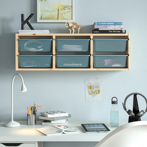 IKEA TROFAST wall storage, 36 5/8x8 1/4x11 3/4 in Light White Stained Pine / Gray / Blue, Ikea Ireland | 5610JDWPL