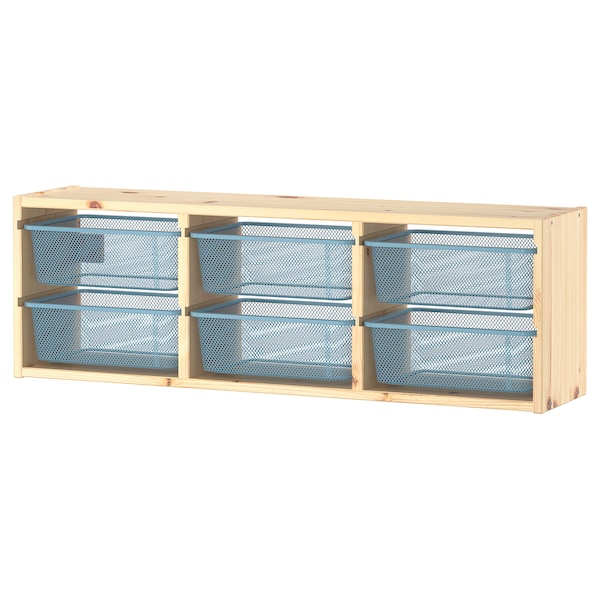 IKEA TROFAST wall storage, 36 5/8x8 1/4x11 3/4 in Light White Stained Pine / Gray / Blue, Ikea Ireland | 5610JDWPL