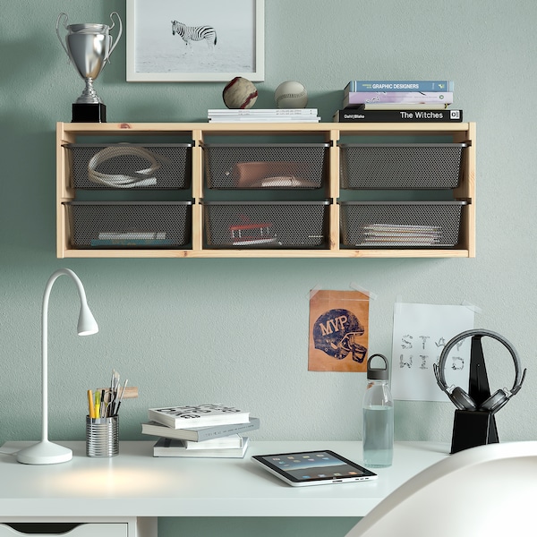 IKEA TROFAST wall storage, 36 5/8x8 1/4x11 3/4 in Light White Stained Pine / Dark Gray, Ikea Ireland | 3798QHSOG