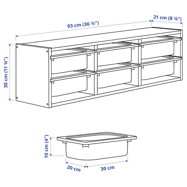 IKEA TROFAST wall storage, 36 5/8x8 1/4x11 3/4 in Light White Stained Pine / Dark Gray, Ikea Ireland | 3798QHSOG