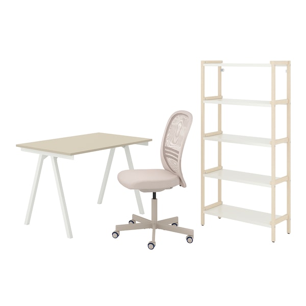 IKEA TROTTEN/FLINTAN / EKENABBEN desk and storage combination, and swivel chair beige/white, Ikea Ireland | 9635TVYHG