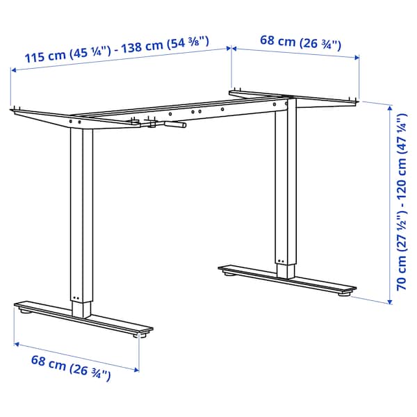 IKEA TROTTEN underframe sit/stand f table top, 47 1/4/63 in Anthracite, Ikea Ireland | 7350QEPKT