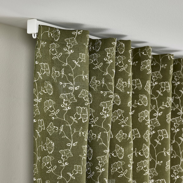 IKEA TRYSTÄVMAL curtains, 1 pair, 57x98 in Green / White, Ikea Ireland | 6437KYUDS