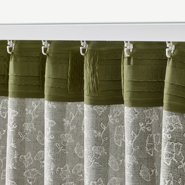 IKEA TRYSTÄVMAL curtains, 1 pair, 57x98 in Green / White, Ikea Ireland | 6437KYUDS