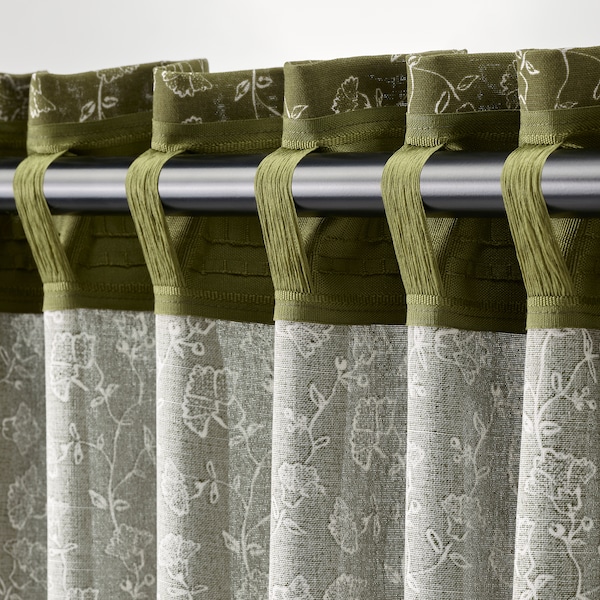 IKEA TRYSTÄVMAL curtains, 1 pair, 57x98 in Green / White, Ikea Ireland | 6437KYUDS