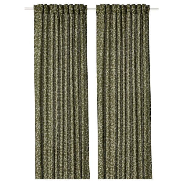 IKEA TRYSTÄVMAL curtains, 1 pair, 57x98 in Green / White, Ikea Ireland | 6437KYUDS