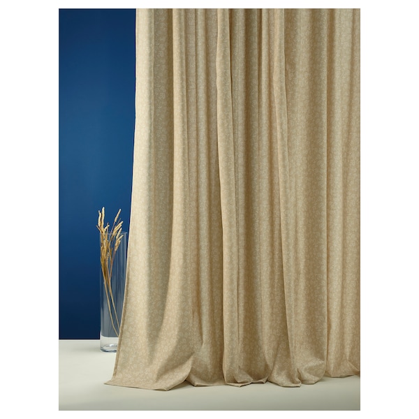 IKEA TRYSTÄVMAL curtains, 1 pair, 57x98 in Beige / White, Ikea Ireland | 4950XCJKY