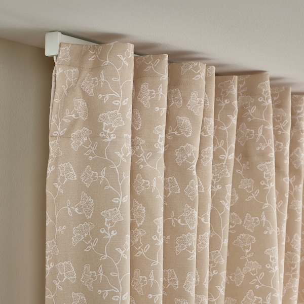 IKEA TRYSTÄVMAL curtains, 1 pair, 57x98 in Beige / White, Ikea Ireland | 4950XCJKY