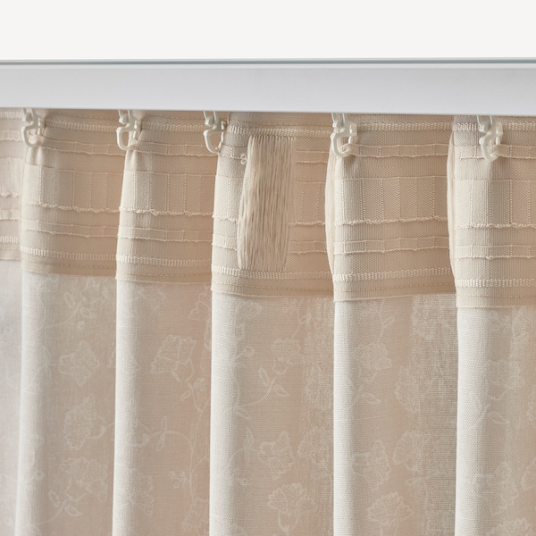 IKEA TRYSTÄVMAL curtains, 1 pair, 57x98 in Beige / White, Ikea Ireland | 4950XCJKY