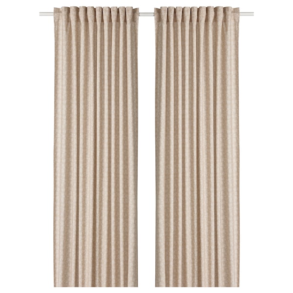 IKEA TRYSTÄVMAL curtains, 1 pair, 57x98 in Beige / White, Ikea Ireland | 4950XCJKY