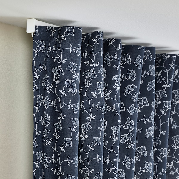 IKEA TRYSTÄVMAL curtains, 1 pair, dark blue/white, 57x98 in Dark Blue / White, Ikea Ireland | 5839TYNPF