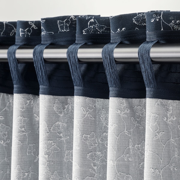 IKEA TRYSTÄVMAL curtains, 1 pair, dark blue/white, 57x98 in Dark Blue / White, Ikea Ireland | 5839TYNPF