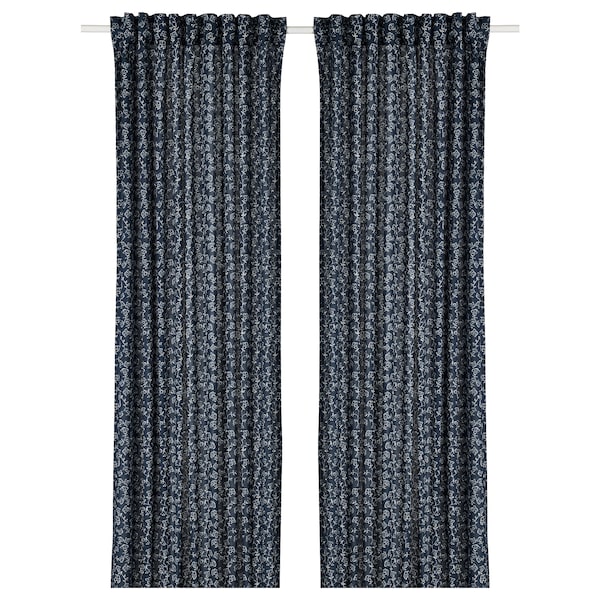 IKEA TRYSTÄVMAL curtains, 1 pair, dark blue/white, 57x98 in Dark Blue / White, Ikea Ireland | 5839TYNPF