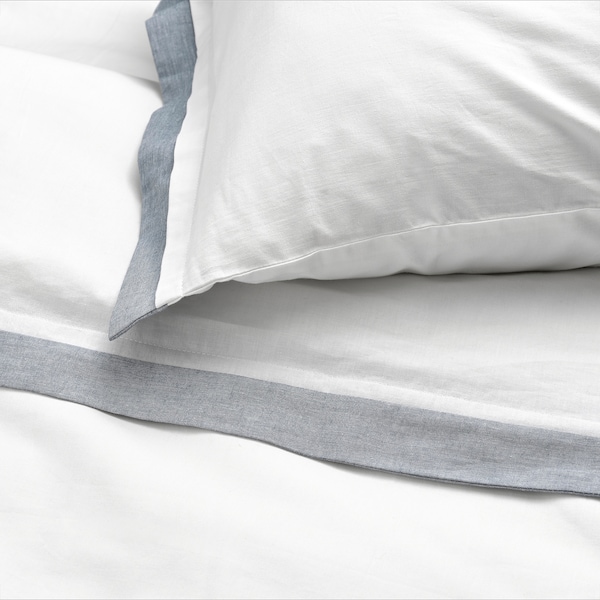IKEA TÅTELSMYGARE duvet cover and pillowcase(s), Twin White / Blue, Ikea Ireland | 5837YBOMH