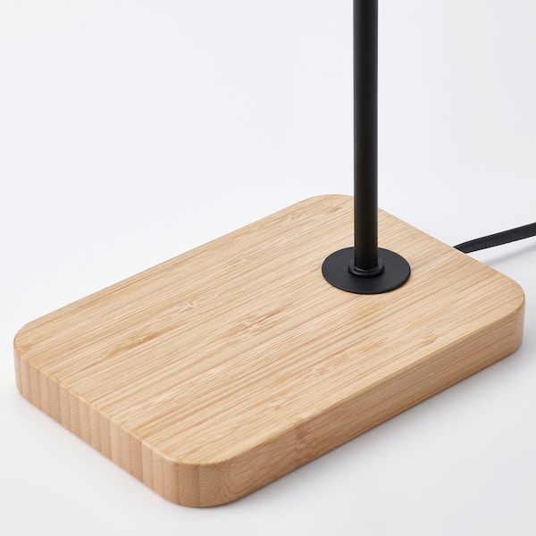IKEA TVÄRHAND table lamp with LED bulb, black/bamboo, Ikea Ireland | 8571WUADR