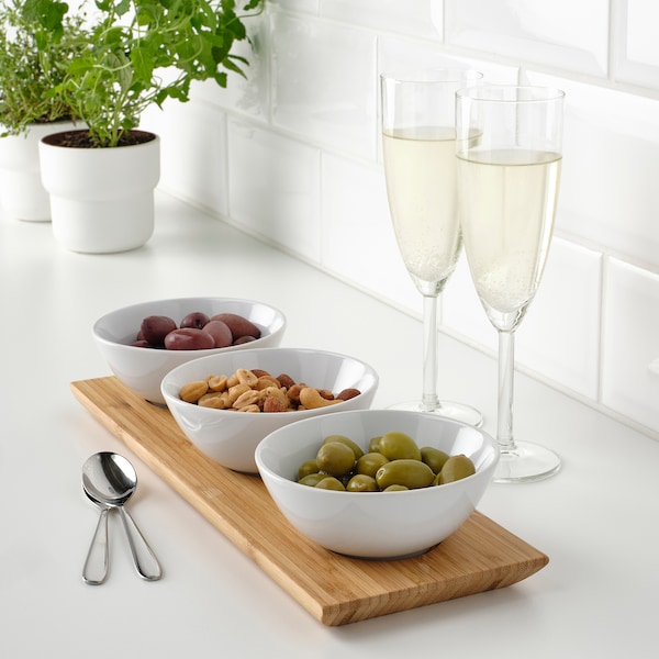 IKEA TYNGDLÖS tray with 3 bowls, bamboo/white, Ikea Ireland | 5317UVAPD