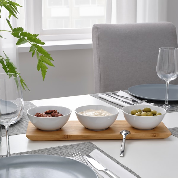 IKEA TYNGDLÖS tray with 3 bowls, bamboo/white, Ikea Ireland | 5317UVAPD