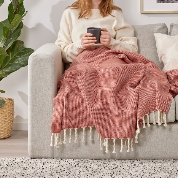 IKEA ULLTISTEL throw, red-brown/white, 51x67 in, Ikea Ireland | 7826PDQCY