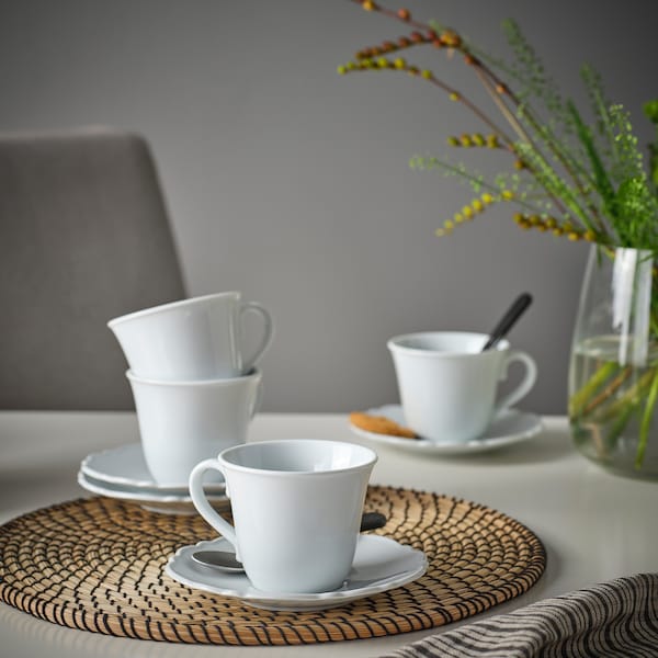 IKEA UPPLAGA cup and saucer, white, 8 oz, 4 pack, Ikea Ireland | 6095PICBQ