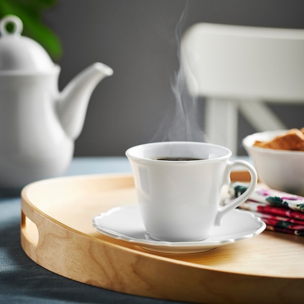 IKEA UPPLAGA cup and saucer, white, 8 oz, 4 pack, Ikea Ireland | 6095PICBQ