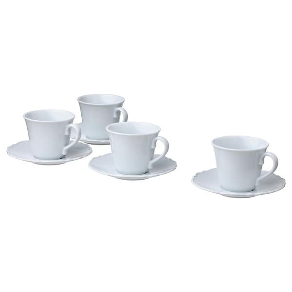 IKEA UPPLAGA cup and saucer, white, 8 oz, 4 pack, Ikea Ireland | 6095PICBQ