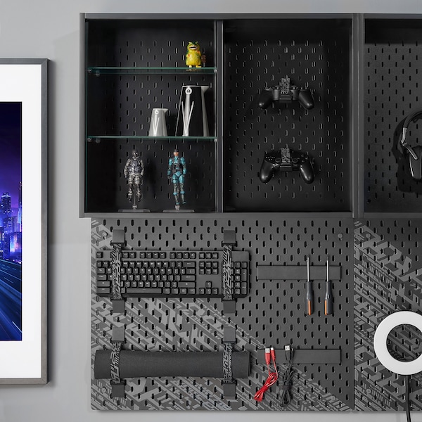 IKEA UPPSPEL 4-piece pegboard accessories set, dark gray, Ikea Ireland | 4510QZSIJ