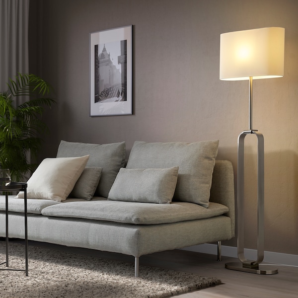 IKEA UPPVIND floor lamp with LED bulb, 59 in Nickel Plated / White, Ikea Ireland | 4910DCBKJ