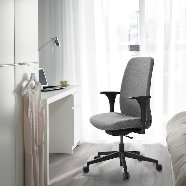 IKEA VALLFJÄLLET office chair with armrests, Gunnared gray, Ikea Ireland | 3784LWKOH
