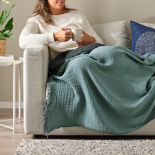 IKEA VALLKRASSING throw, 59x79 in Light Blue / Gray, Ikea Ireland | 4389UTHOP