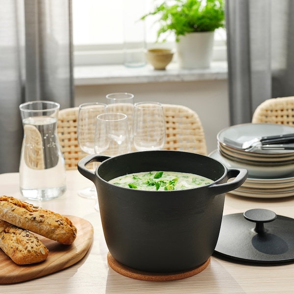 IKEA VARDAGEN pot with lid, enamelled cast iron matte, 5.3 qt Black, Ikea Ireland | 9461SUGZY