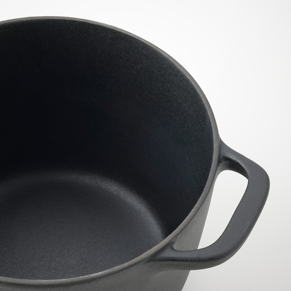 IKEA VARDAGEN pot with lid, enamelled cast iron matte, 5.3 qt Black, Ikea Ireland | 9461SUGZY