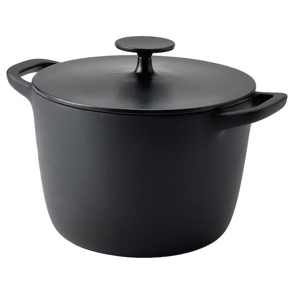 IKEA VARDAGEN pot with lid, enamelled cast iron matte, 5.3 qt Black, Ikea Ireland | 9461SUGZY
