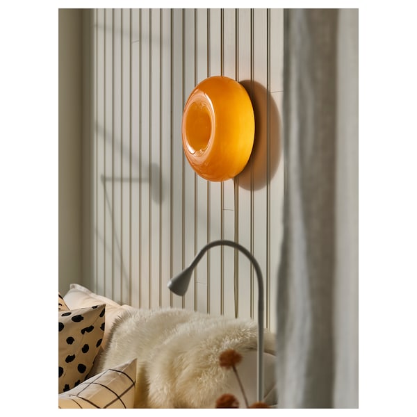 IKEA VARMBLIXT LED table/wall lamp, orange glass/round, 12 in, Ikea Ireland | 7463JWNVE