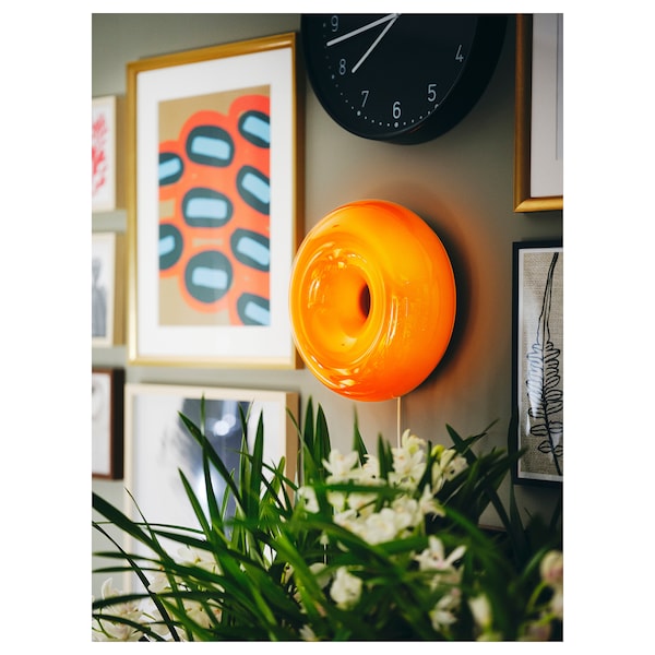 IKEA VARMBLIXT LED table/wall lamp, orange glass/round, 12 in, Ikea Ireland | 7463JWNVE