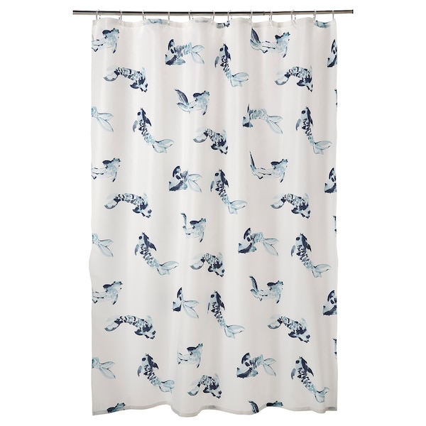 IKEA VATTENSJÖN shower curtain, 71x71 in White Blue / Fish, Ikea Ireland | 3964OTSDF