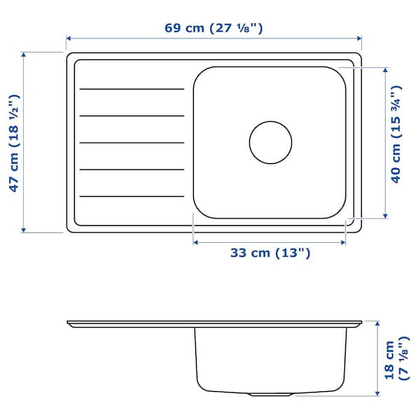 IKEA VATTUDALEN single bowl top mount sink, stainless steel, 27 1/8x18 1/2 in, Ikea Ireland | 5893ABFZD