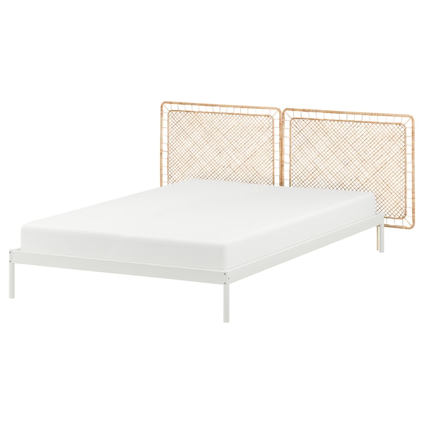 IKEA VEVELSTAD bed frame with 2 headboards, Queen White / Tolkning Rattan, Ikea Ireland | 9015LMVIJ