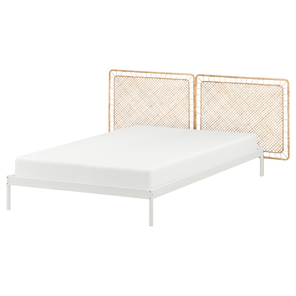 IKEA VEVELSTAD bed frame with 2 headboards, Full White / Tolkning Rattan, Ikea Ireland | 2458KLJOE